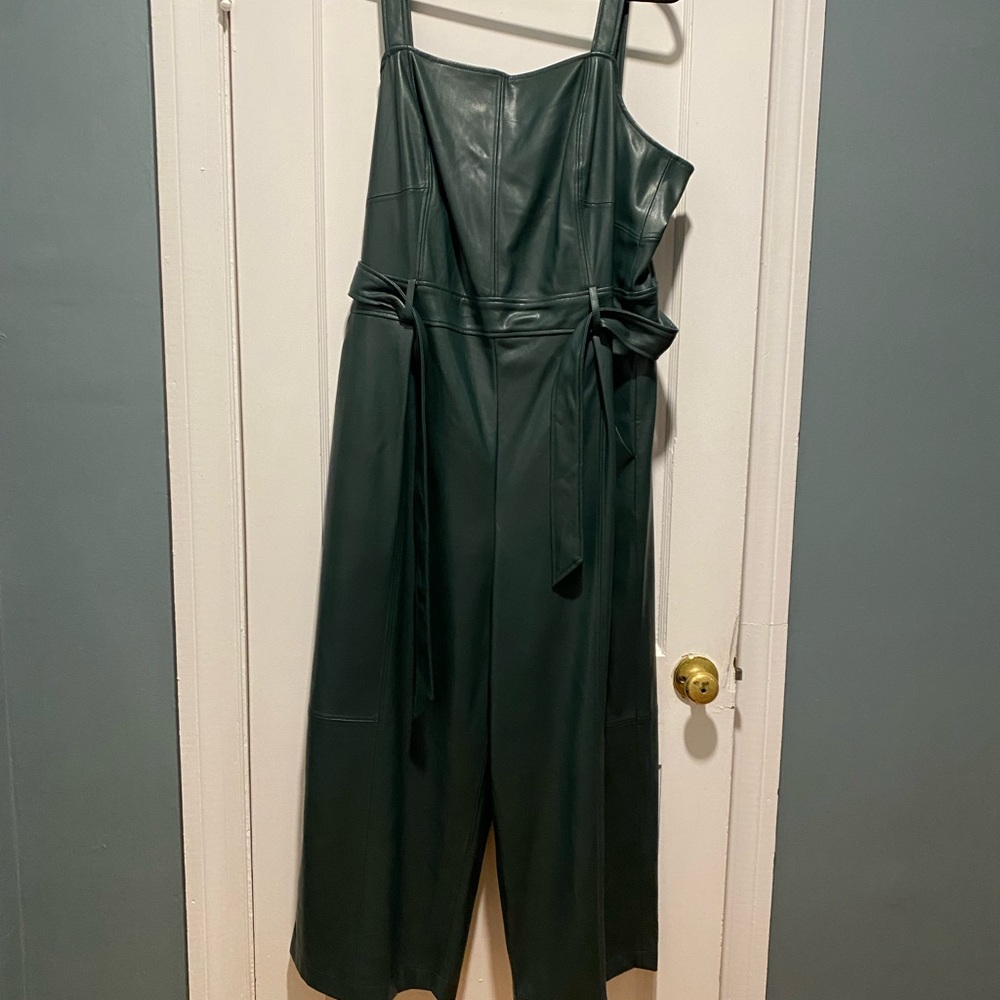 Leather (faux) dark green overalls